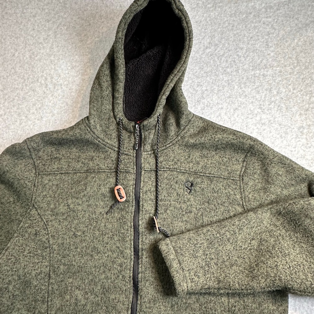 Stoic Sherpa Lined Full Zip Hooded Jacket Green Mens Large Fleece Lined